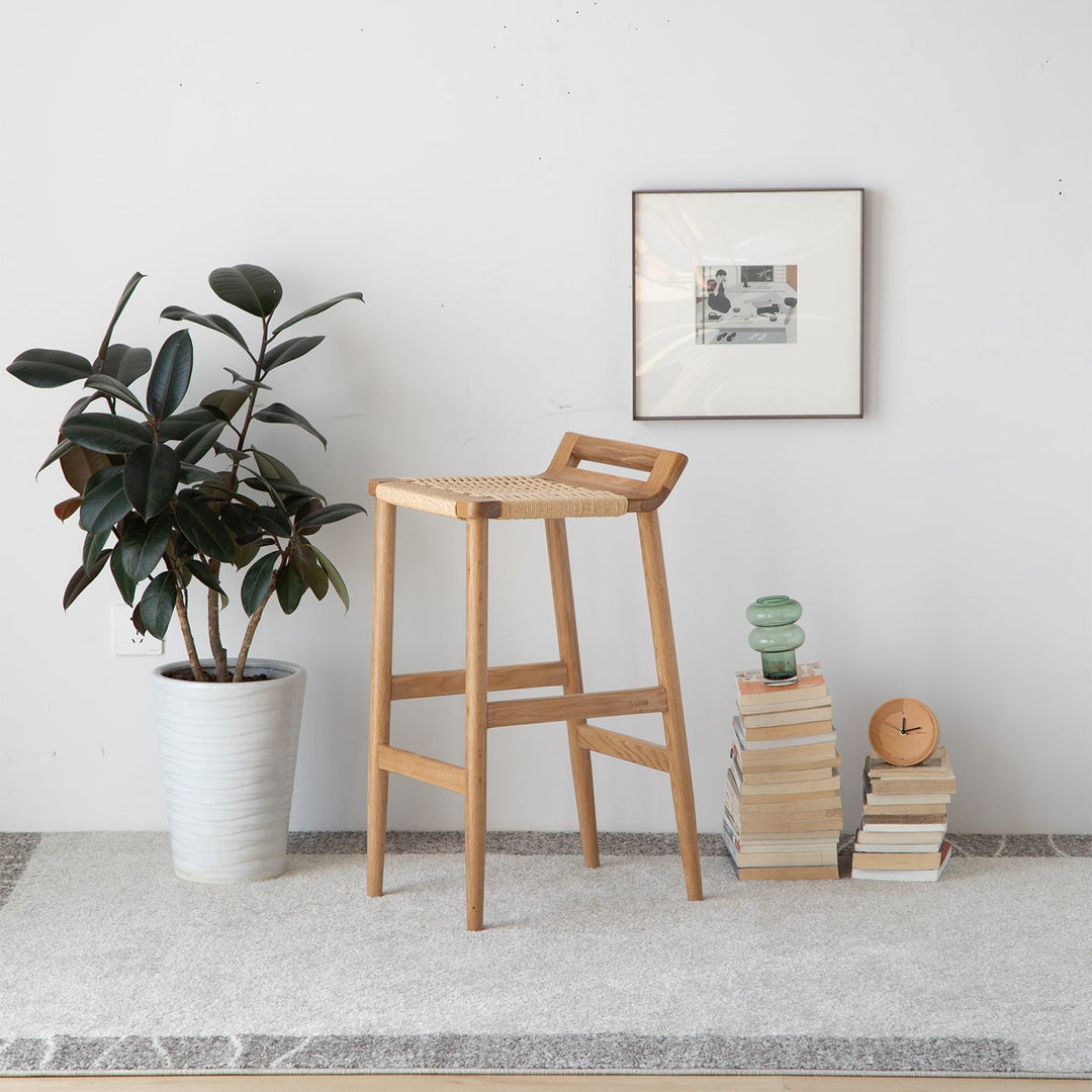 Scandinavian oak wood woven rope bar chair ora detail 2.
