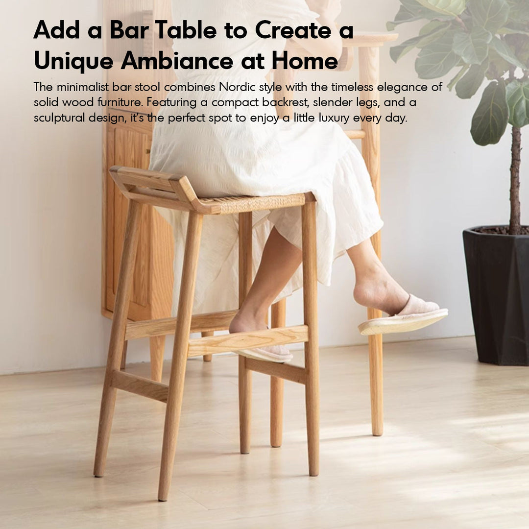 Scandinavian oak wood woven rope bar chair ora in real life style.