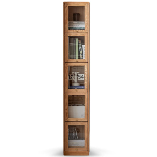 Scandinavian oak wood side cabinet slimcab in white background.