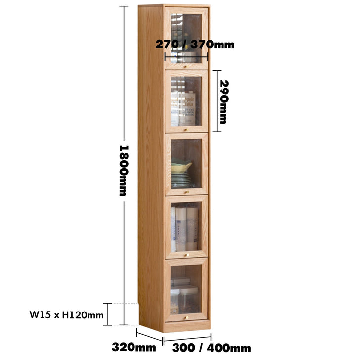 Scandinavian oak wood side cabinet slimcab size charts.