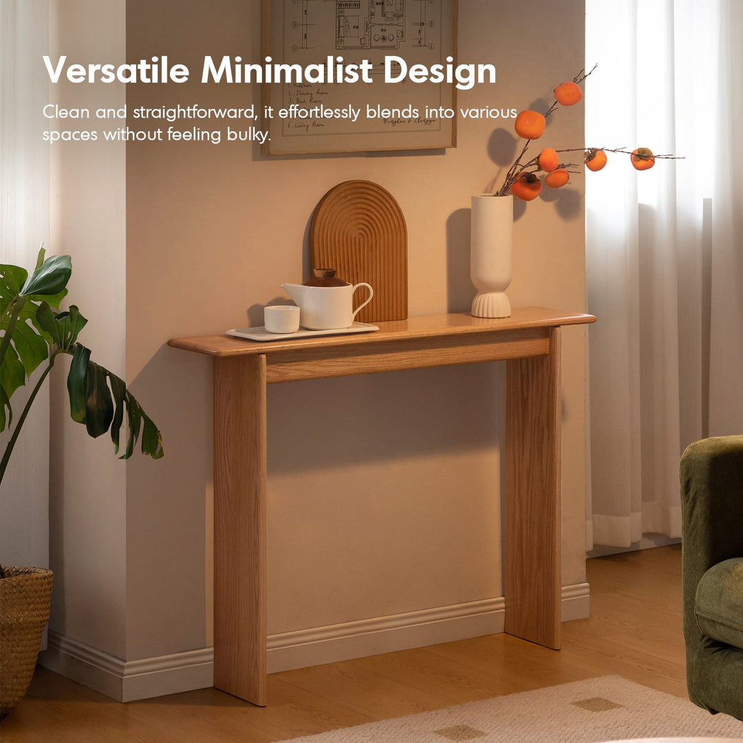 Scandinavian oak wood side table fina in close up details.