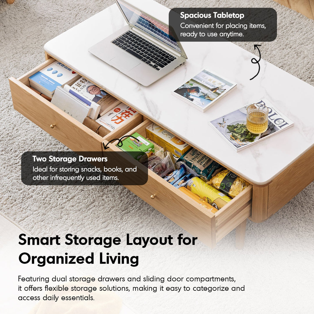 Scandinavian Oak Wood Sintered Stone Coffee Table BEAM