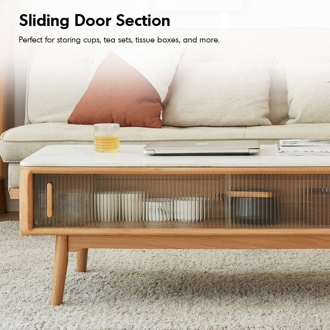 Scandinavian Oak Wood Sintered Stone Coffee Table BEAM