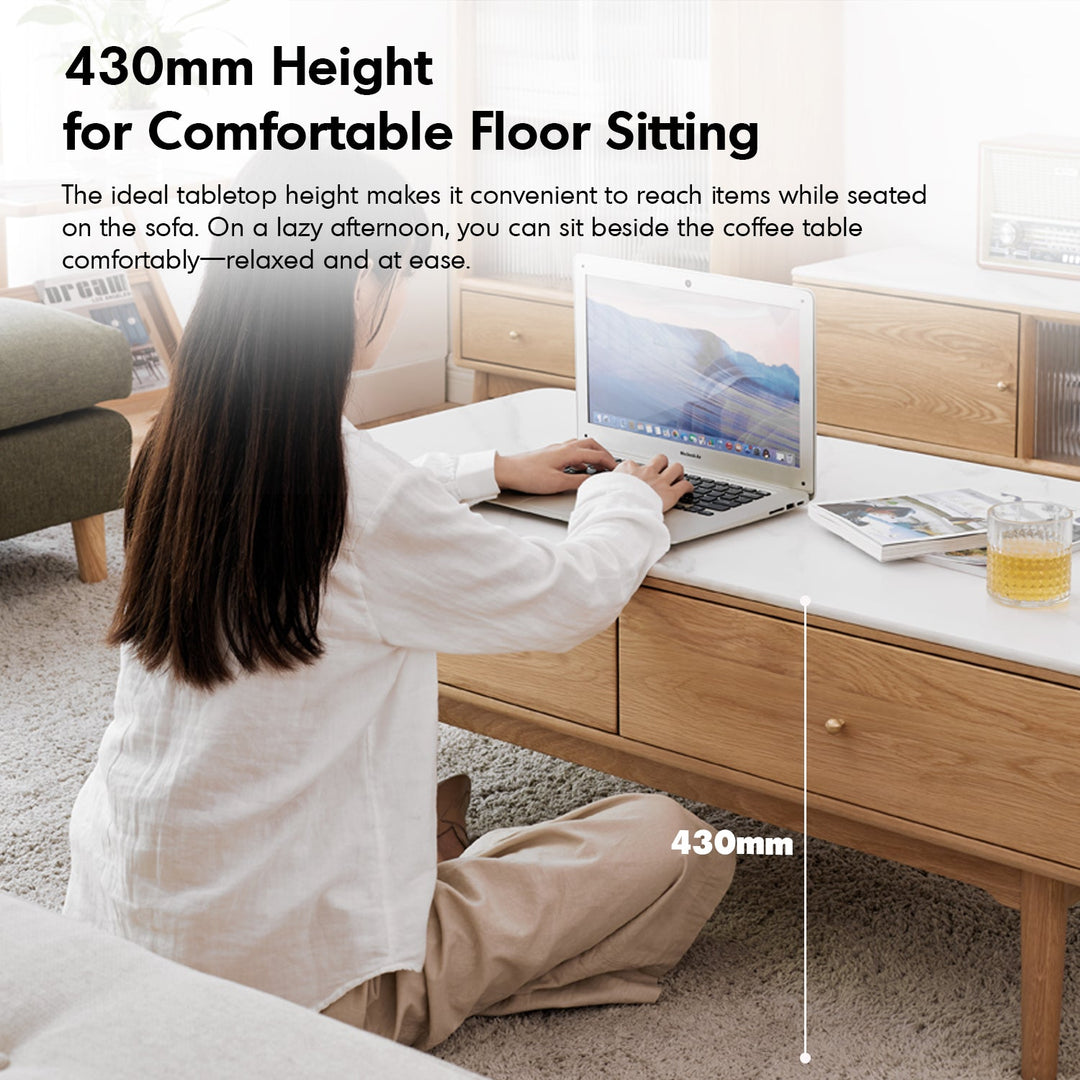 Scandinavian Oak Wood Sintered Stone Coffee Table BEAM