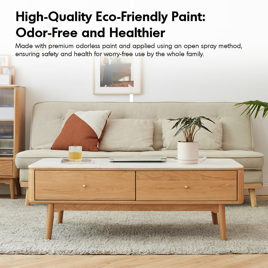 Scandinavian Oak Wood Sintered Stone Coffee Table BEAM