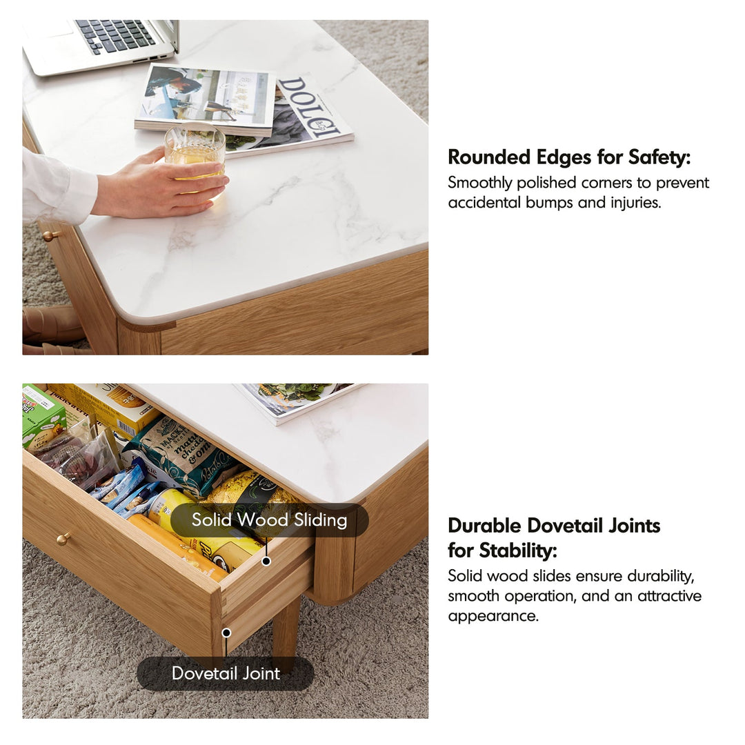 Scandinavian Oak Wood Sintered Stone Coffee Table BEAM