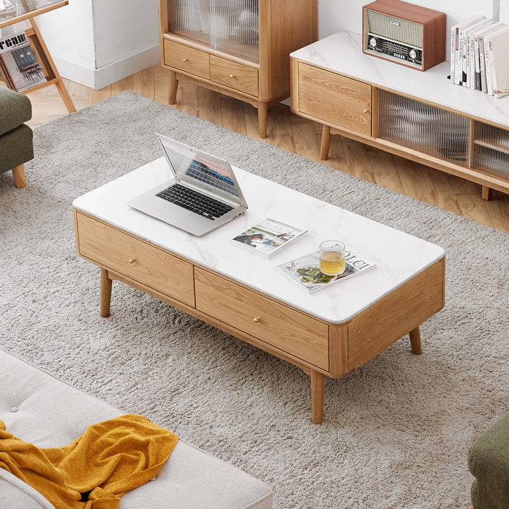 Scandinavian Oak Wood Sintered Stone Coffee Table BEAM