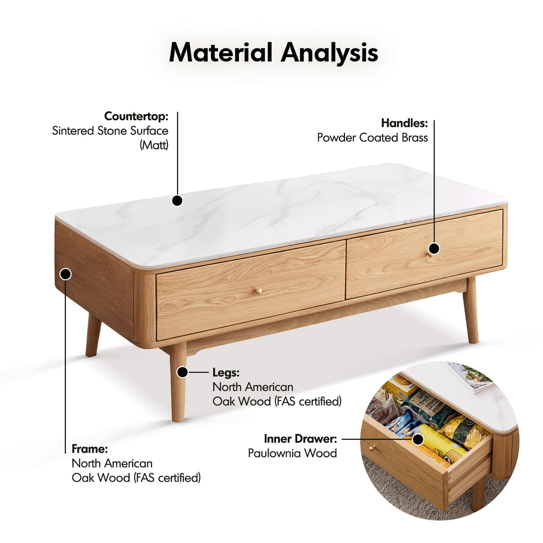 Scandinavian Oak Wood Sintered Stone Coffee Table BEAM