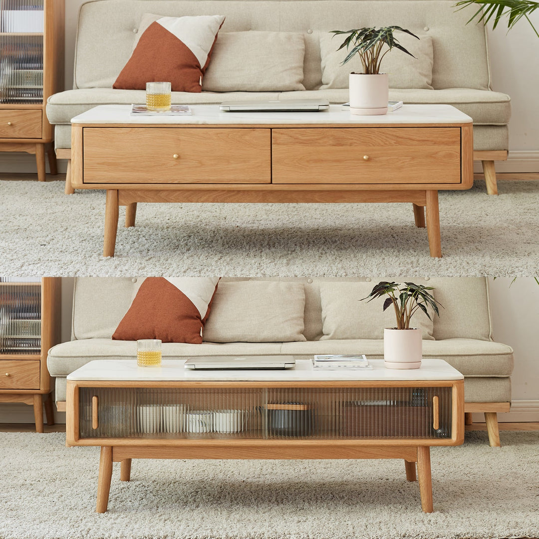 Scandinavian Oak Wood Sintered Stone Coffee Table BEAM