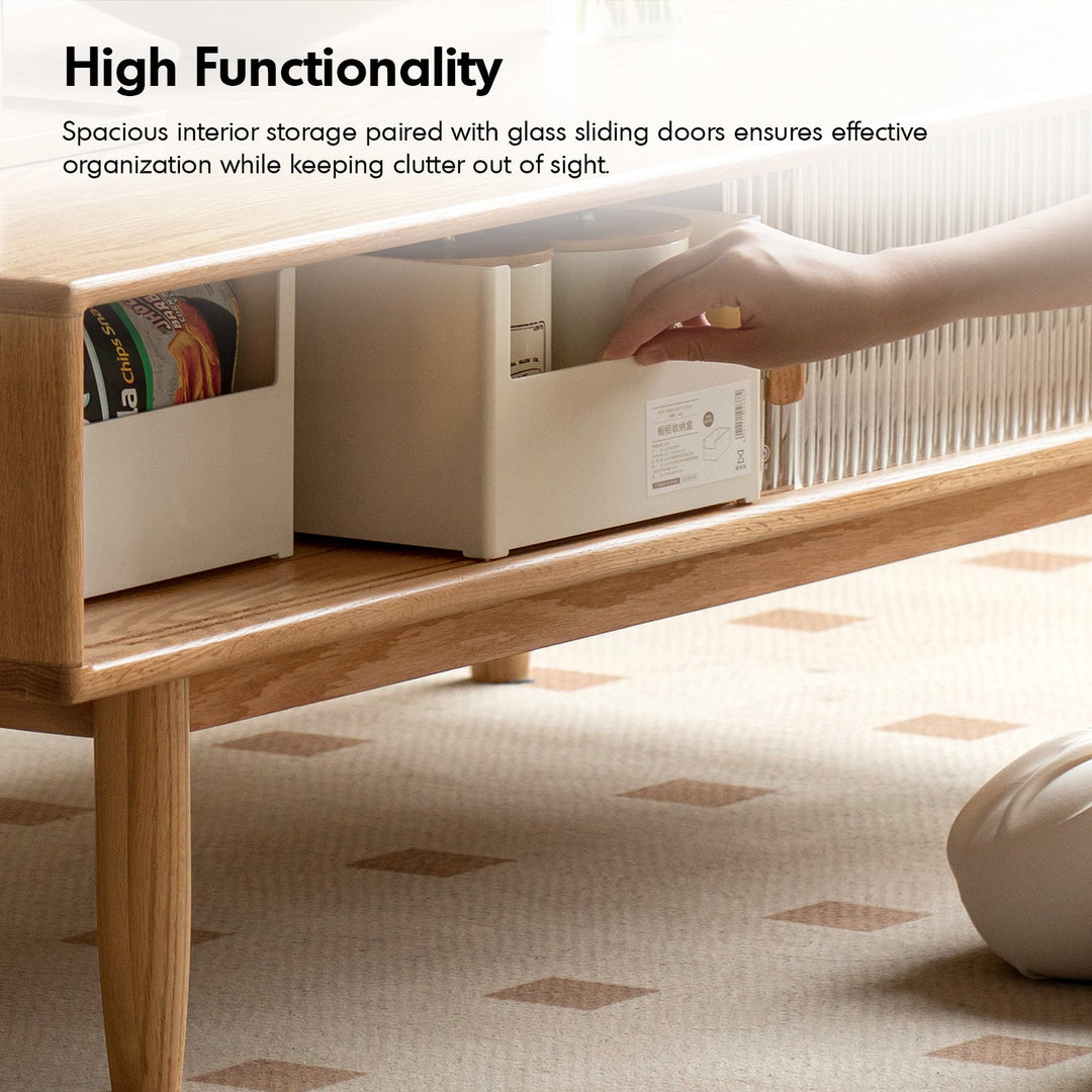 Scandinavian oak wood sintered stone coffee table vista conceptual design.