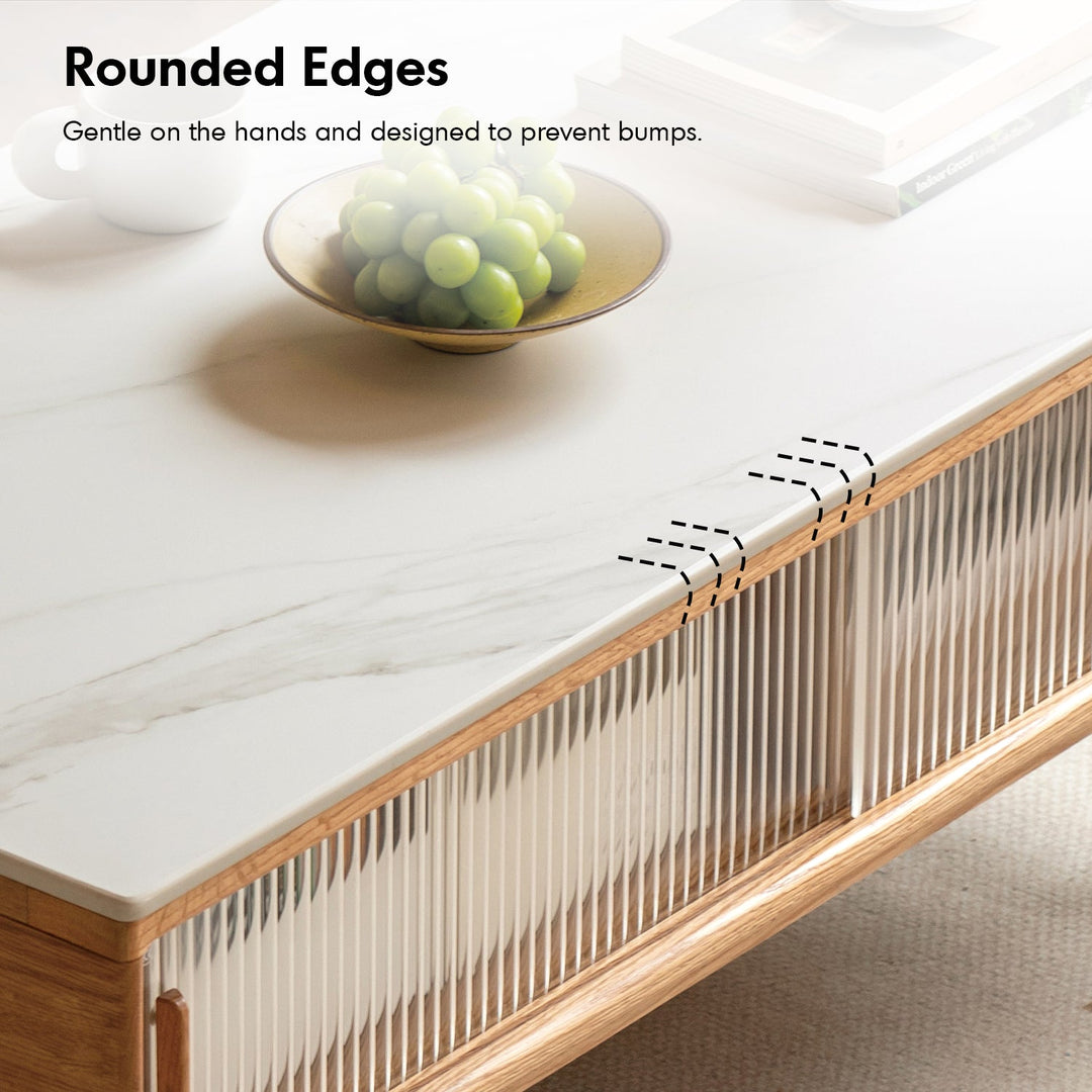 Scandinavian Oak Wood Sintered Stone Coffee Table VISTA