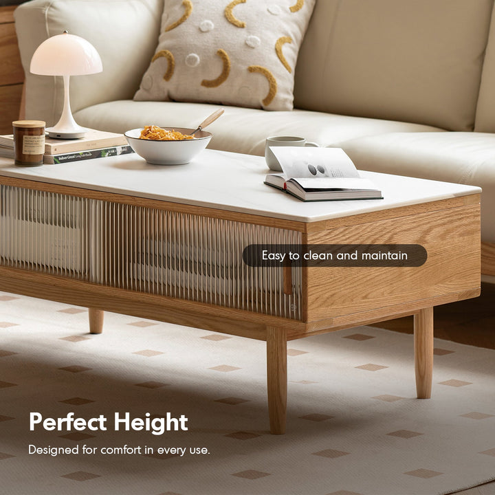 Scandinavian Oak Wood Sintered Stone Coffee Table VISTA