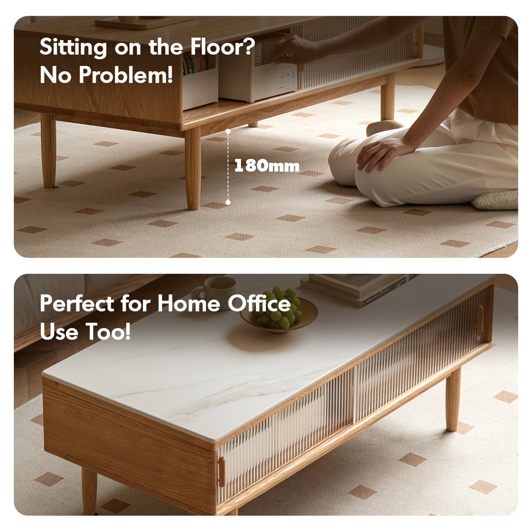 Scandinavian Oak Wood Sintered Stone Coffee Table VISTA