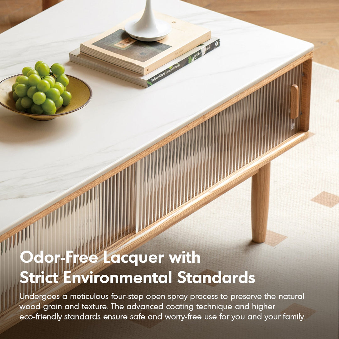 Scandinavian Oak Wood Sintered Stone Coffee Table VISTA