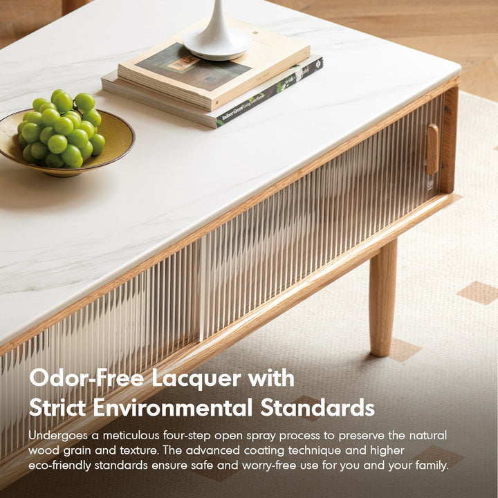 Scandinavian Oak Wood Sintered Stone Coffee Table VISTA