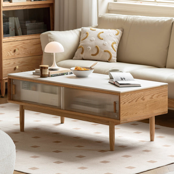 Scandinavian Oak Wood Sintered Stone Coffee Table VISTA