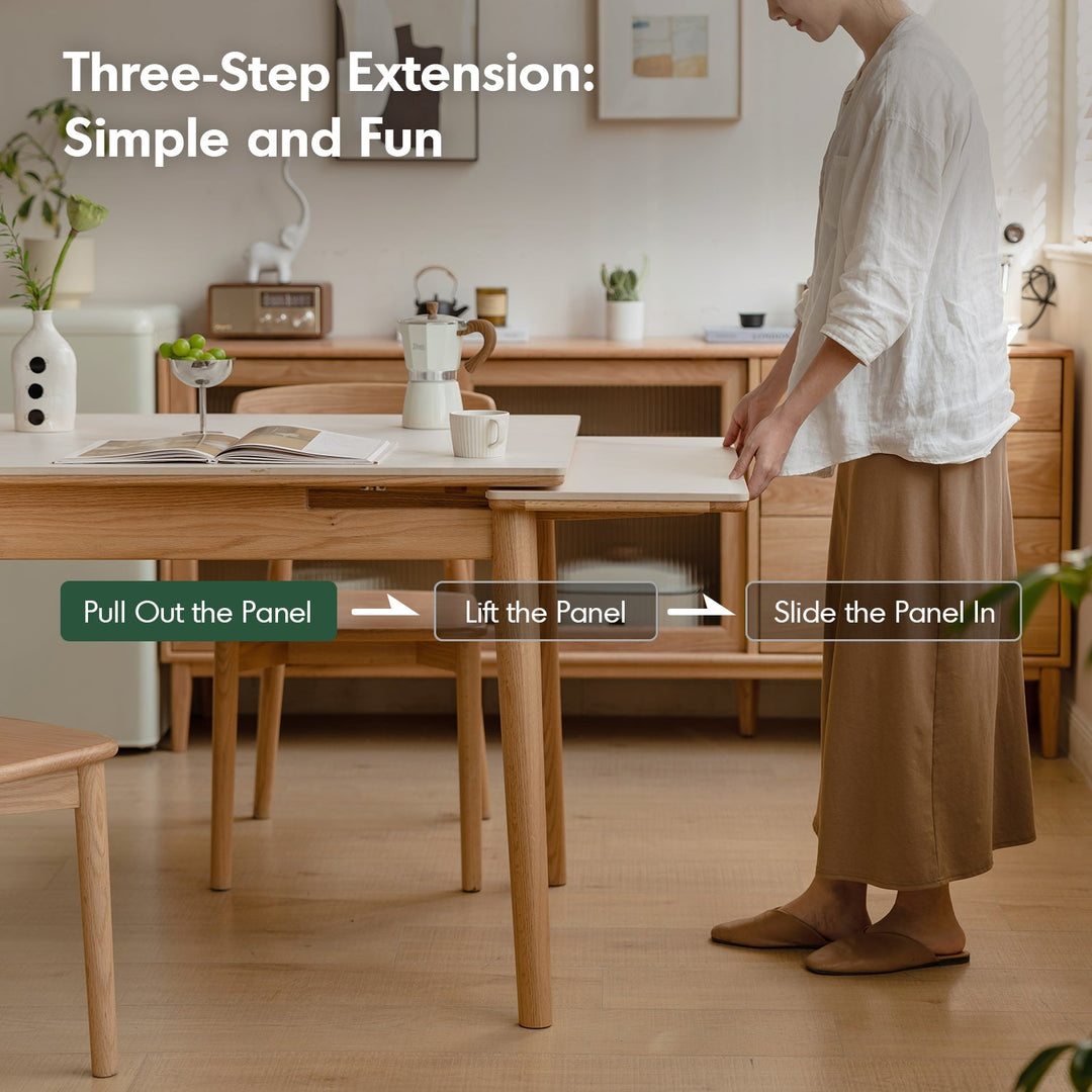 Scandinavian Oak Wood Sintered Stone Extendable Dining Table FLEX