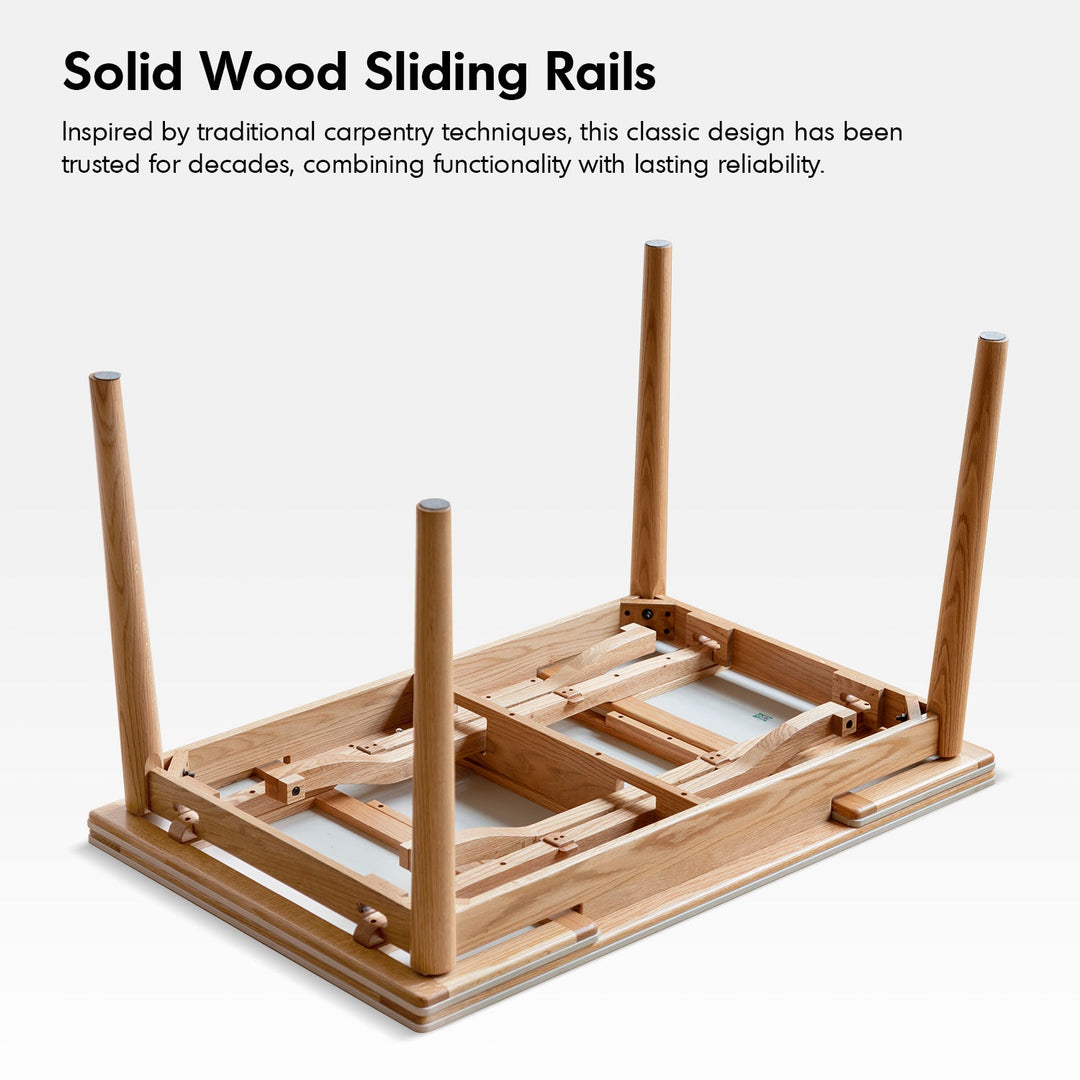 Scandinavian oak wood sintered stone extendable dining table flex detail 2.