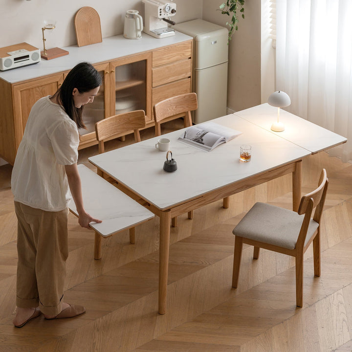 Scandinavian Oak Wood Sintered Stone Extendable Dining Table FLEX