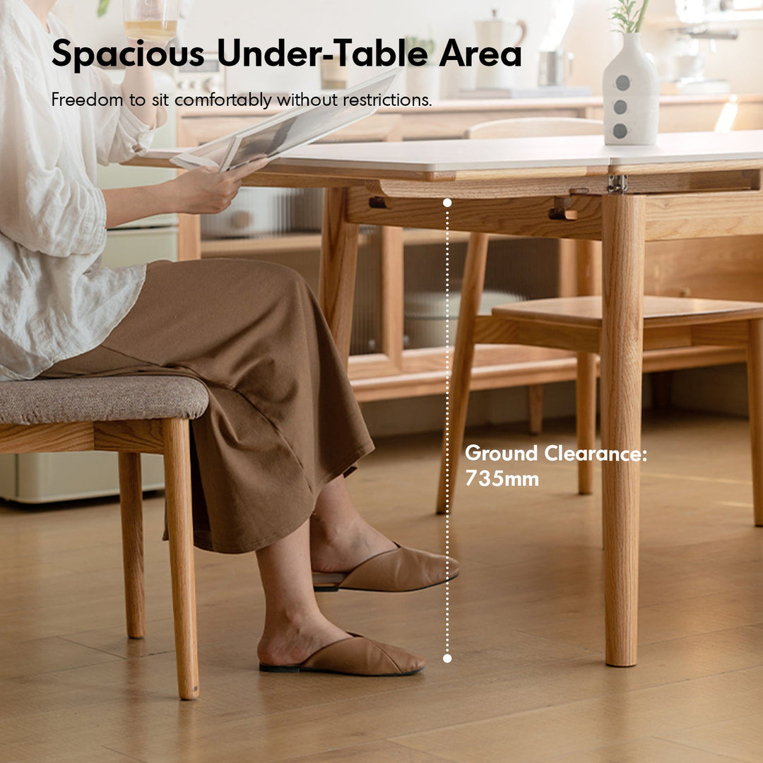 Scandinavian oak wood sintered stone extendable dining table flex detail 6.