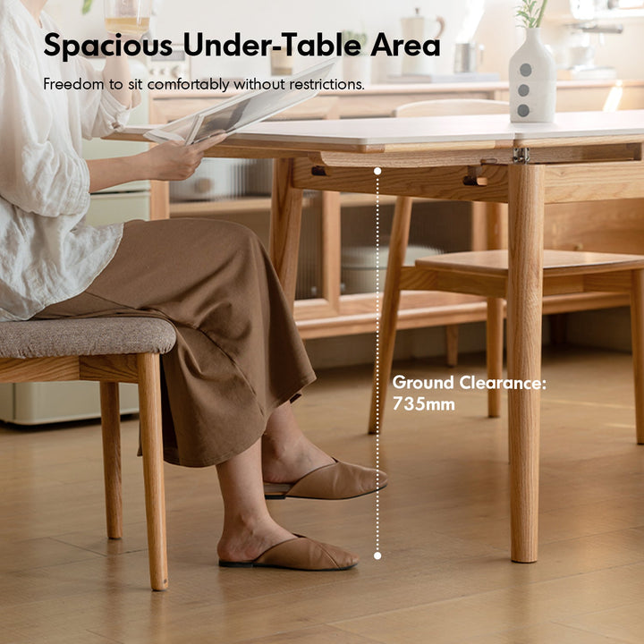 Scandinavian oak wood sintered stone extendable dining table flex detail 6.