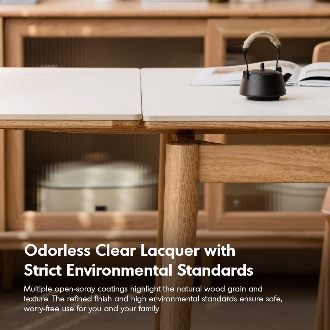 Scandinavian oak wood sintered stone extendable dining table flex detail 8.