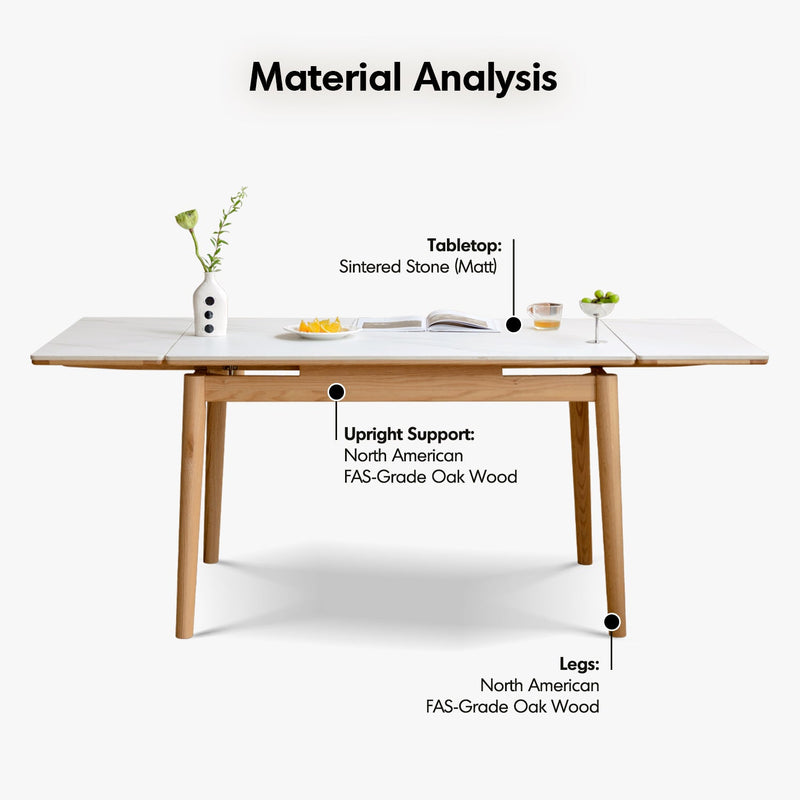 Scandinavian oak wood sintered stone extendable dining table flex detail 12.