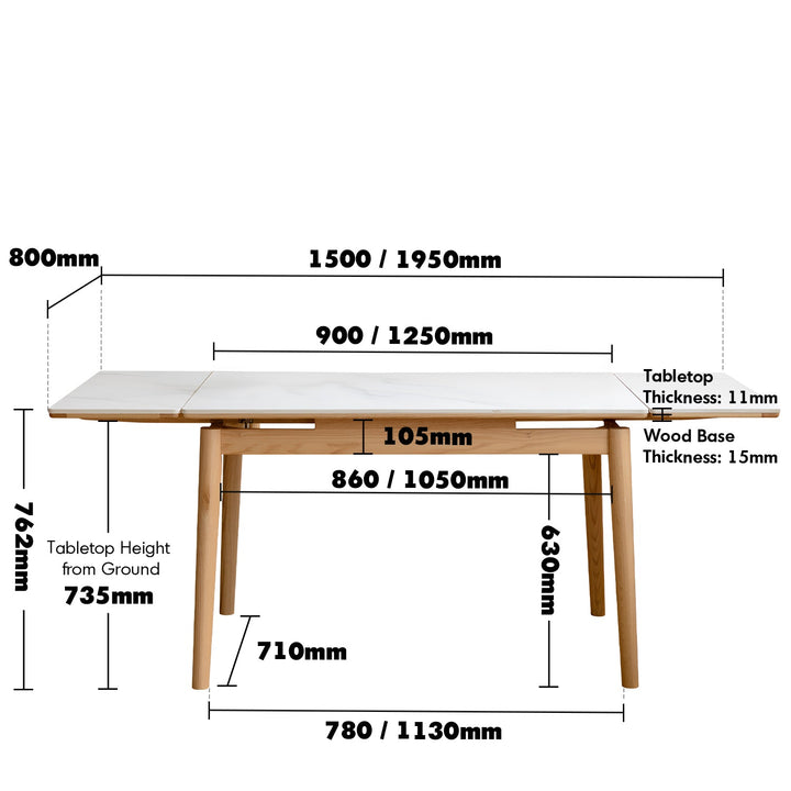 Scandinavian Oak Wood Sintered Stone Extendable Dining Table FLEX