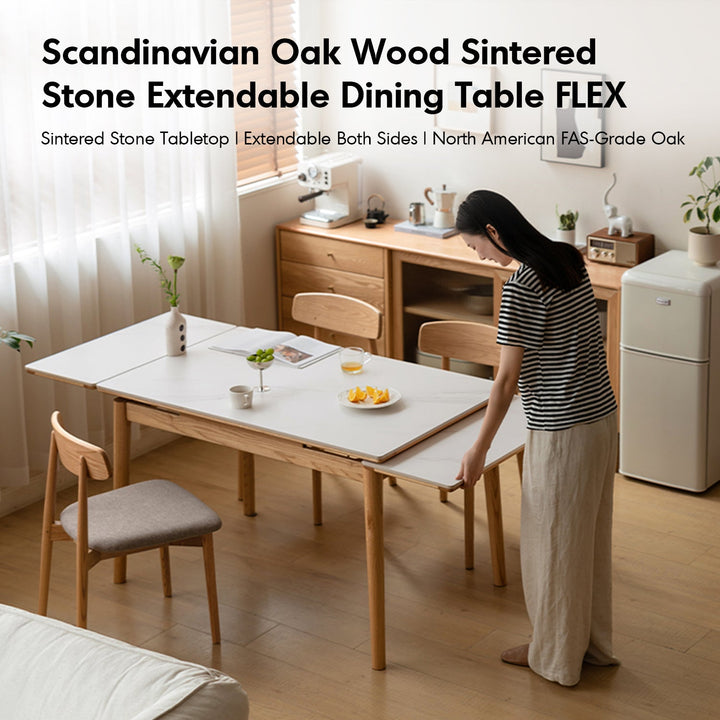 Scandinavian Oak Wood Sintered Stone Extendable Dining Table FLEX