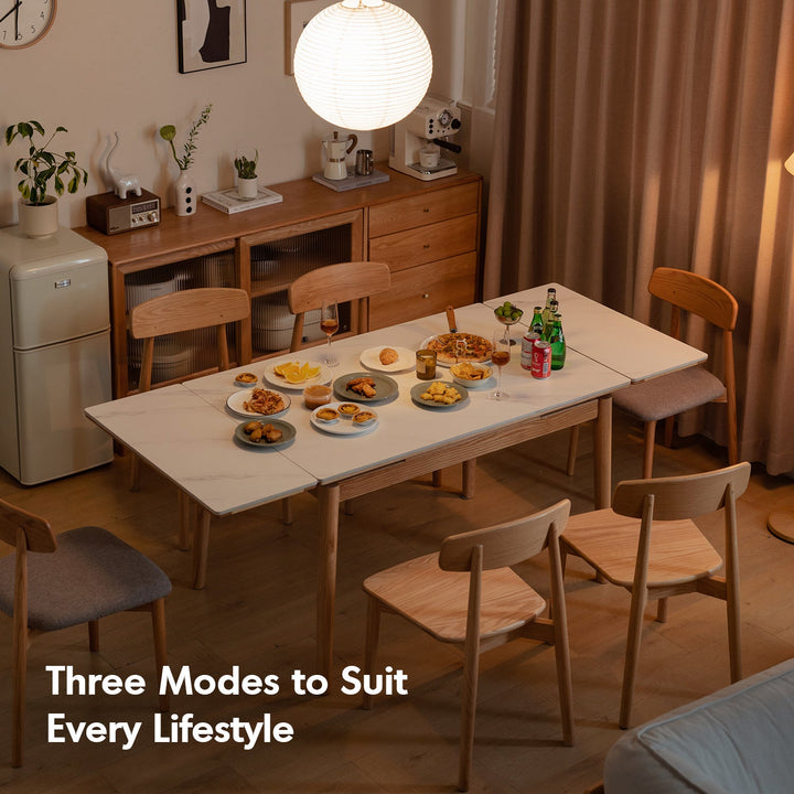 Scandinavian Oak Wood Sintered Stone Extendable Dining Table FLEX