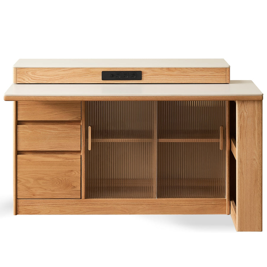 Scandinavian Oak Wood Sintered Stone Extendable Island Dining Table With Cabinet MODUCAB