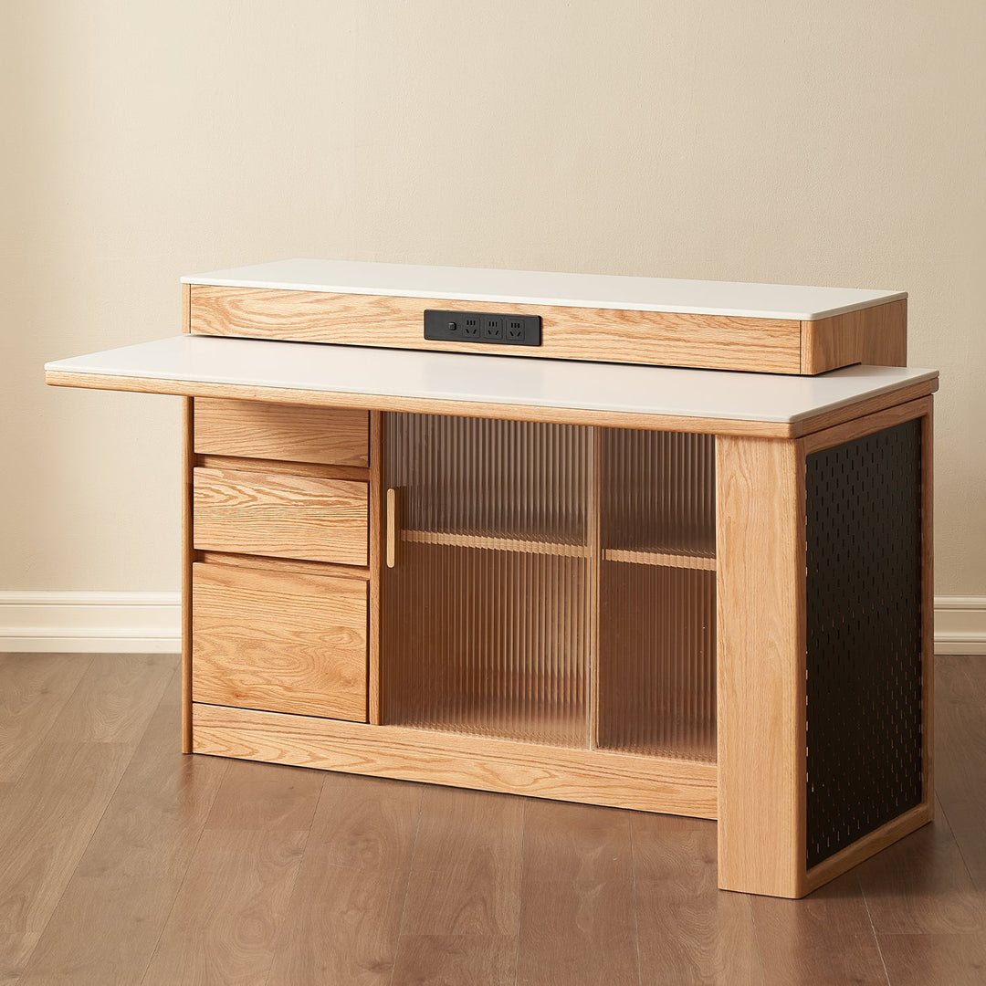 Scandinavian oak wood sintered stone extendable island dining table with cabinet moducab detail 12.