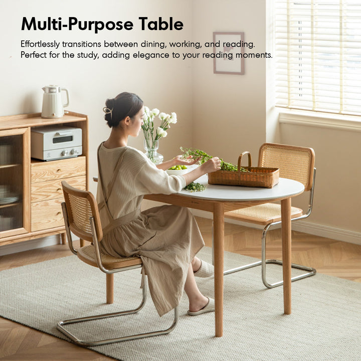 Scandinavian Oak Wood Sintered Stone Half Oval Dining Table HALO