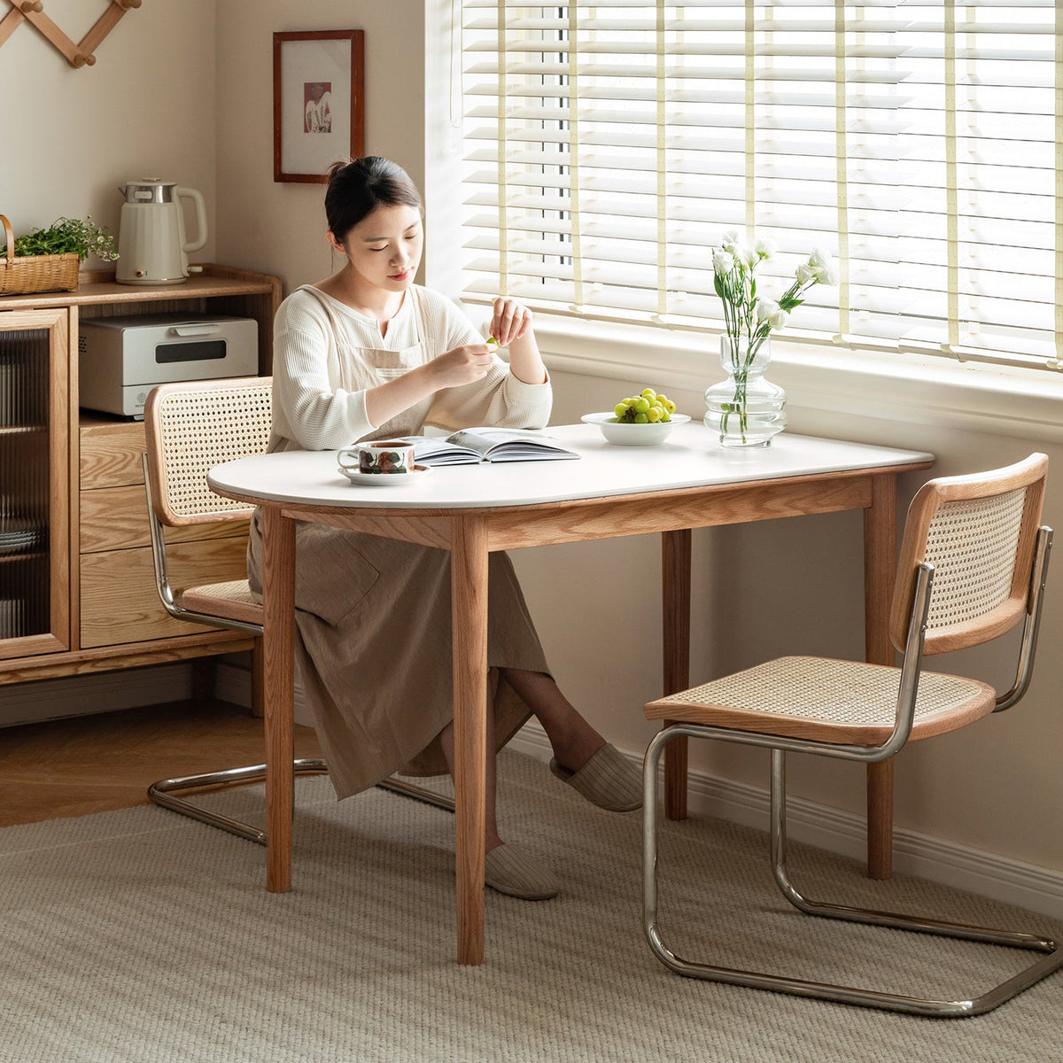 Scandinavian Oak Wood Sintered Stone Half Oval Dining Table HALO More Details and Instruction