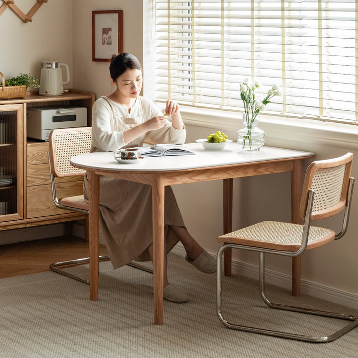 Scandinavian Oak Wood Sintered Stone Half Oval Dining Table HALO