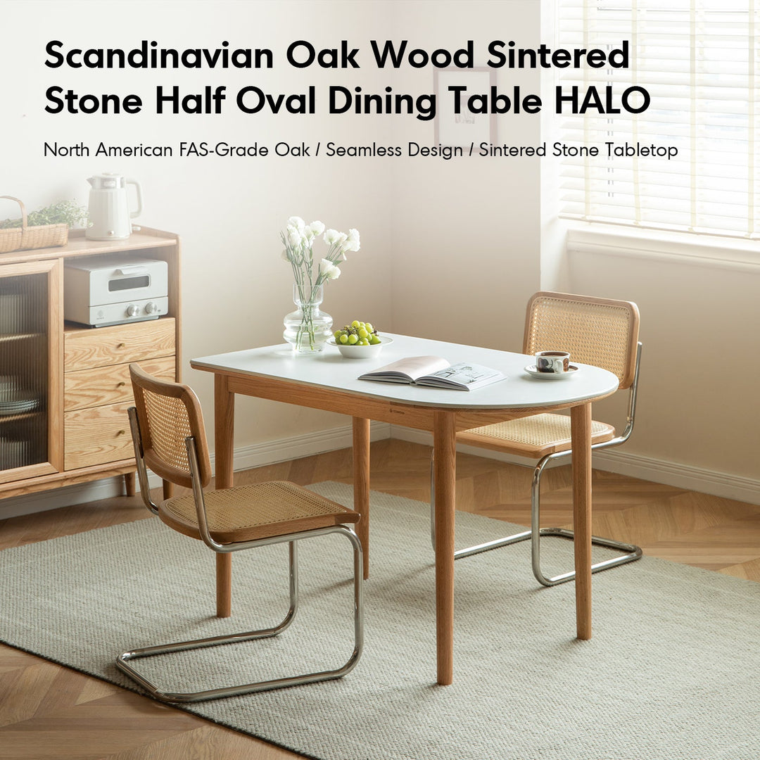 Scandinavian Oak Wood Sintered Stone Half Oval Dining Table HALO