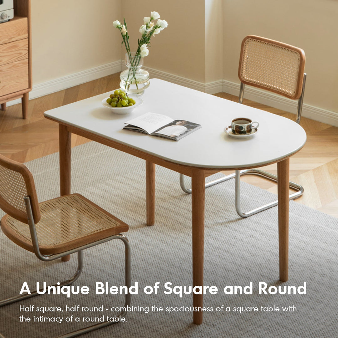Scandinavian Oak Wood Sintered Stone Half Oval Dining Table HALO