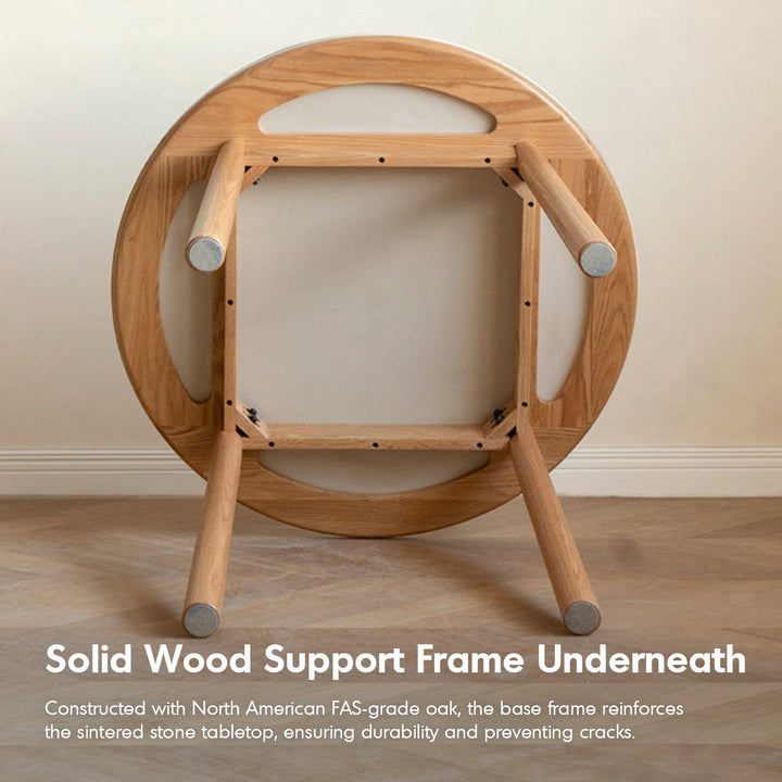 Scandinavian Oak Wood Sintered Stone Round Dining Table ORB