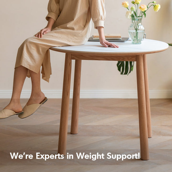 Scandinavian Oak Wood Sintered Stone Round Dining Table ORB