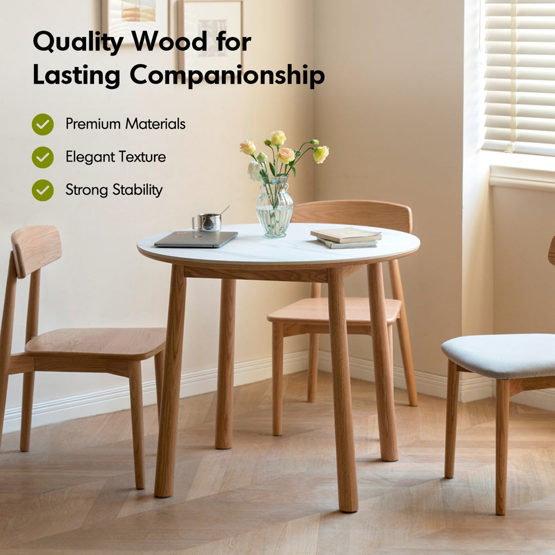 Scandinavian Oak Wood Sintered Stone Round Dining Table ORB