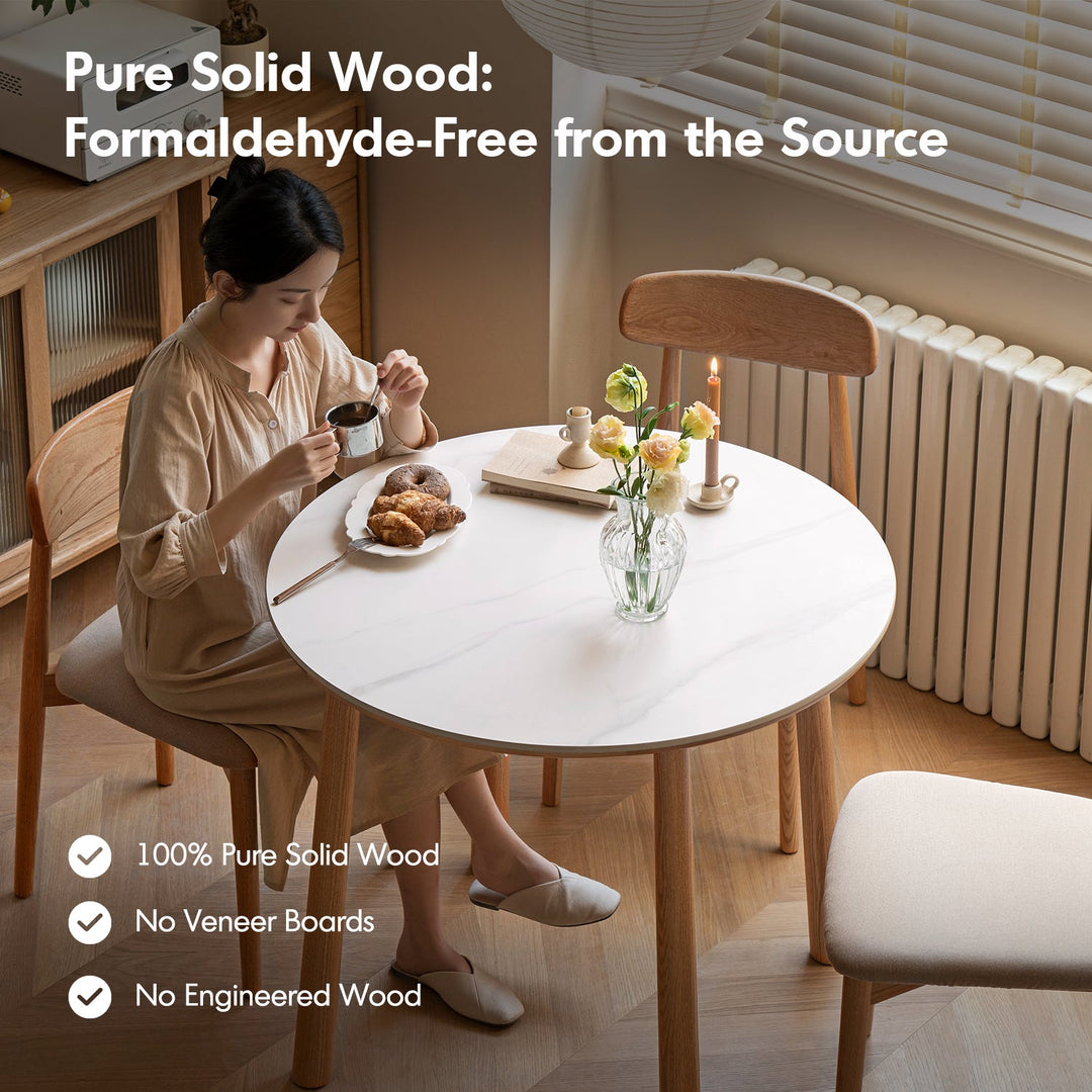 Scandinavian Oak Wood Sintered Stone Round Dining Table ORB