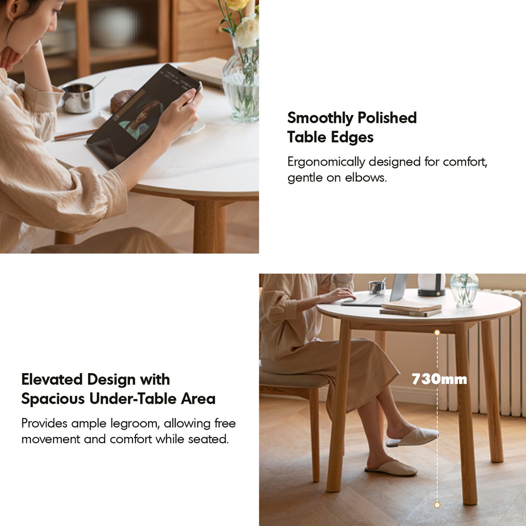 Scandinavian Oak Wood Sintered Stone Round Dining Table ORB