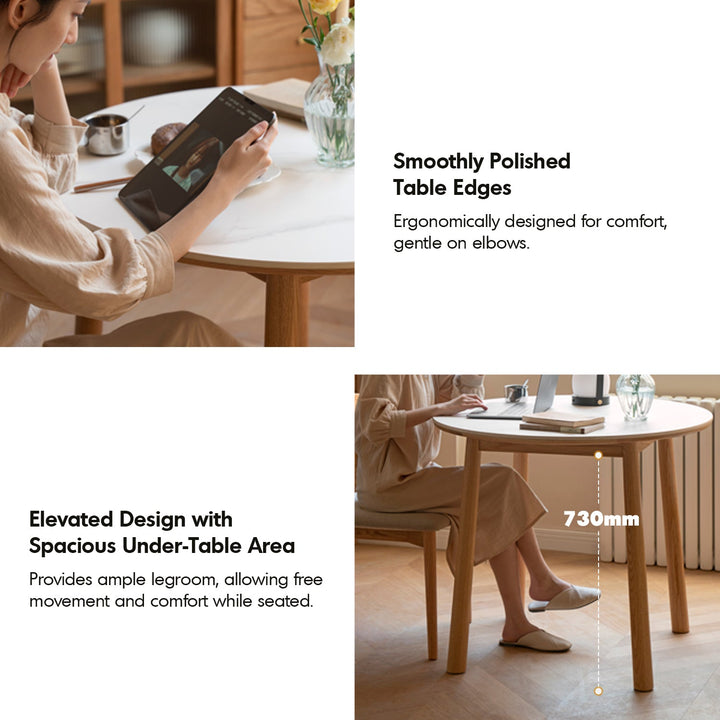 Scandinavian Oak Wood Sintered Stone Round Dining Table ORB