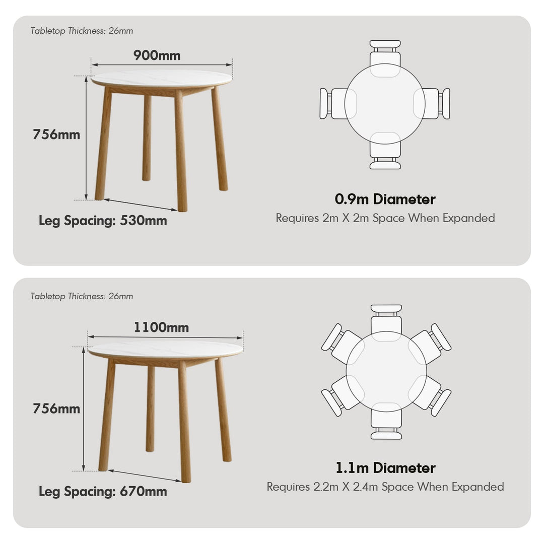 Scandinavian oak wood sintered stone round dining table orb detail 3.