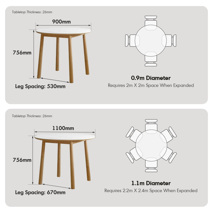 Scandinavian oak wood sintered stone round dining table orb detail 3.