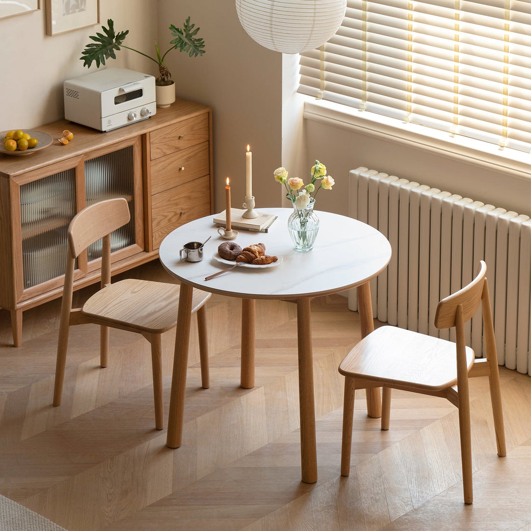 Scandinavian Oak Wood Sintered Stone Round Dining Table ORB