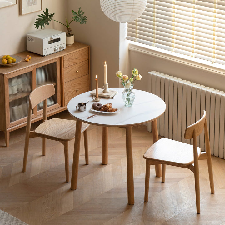 Scandinavian Oak Wood Sintered Stone Round Dining Table ORB