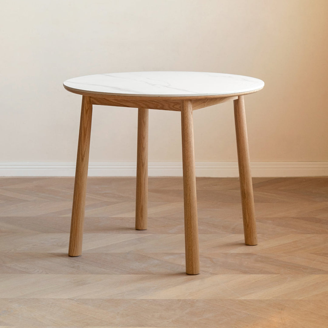 Scandinavian Oak Wood Sintered Stone Round Dining Table ORB