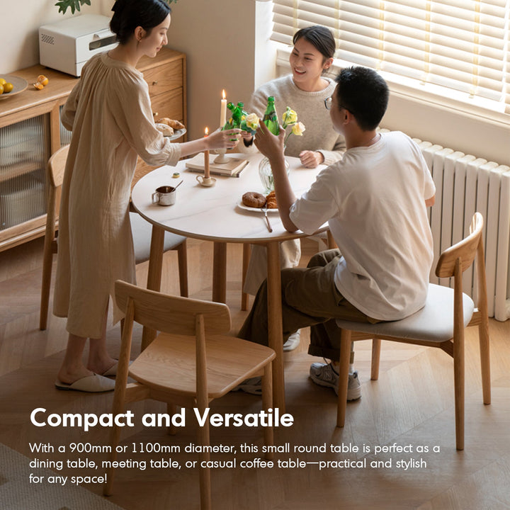 Scandinavian Oak Wood Sintered Stone Round Dining Table ORB