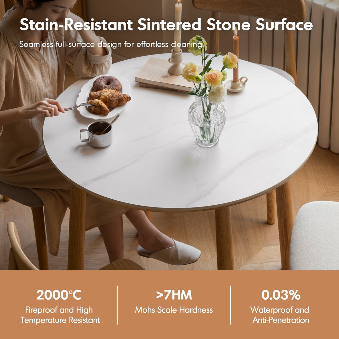 Scandinavian Oak Wood Sintered Stone Round Dining Table ORB